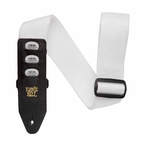 רצועה לגיטרה עם אחסון מפרטים Ernie Ball Pickholder White